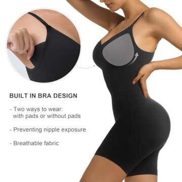 SHAPERX Women's Bra Free Bodysuits Tummy Control Shapewear Mid Thigh Body Shaper with Removable Pads...
