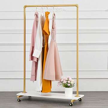 Chic Gold Pipe Clothing Rack with Shelves for Stylish Displays