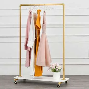 Chic Gold Pipe Clothing Rack with Shelves for Stylish Displays