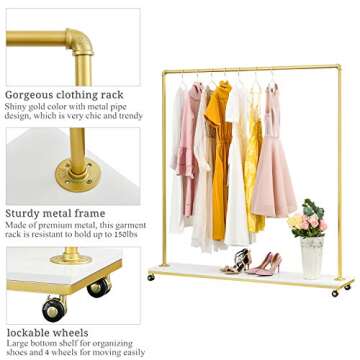 Chic Gold Pipe Clothing Rack with Shelves for Stylish Displays
