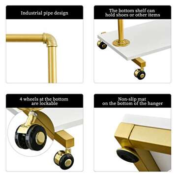 Chic Gold Pipe Clothing Rack with Shelves for Stylish Displays
