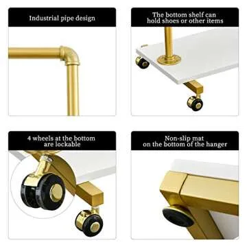 Chic Gold Pipe Clothing Rack with Shelves for Stylish Displays
