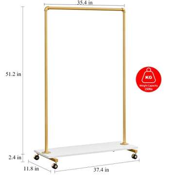 Chic Gold Pipe Clothing Rack with Shelves for Stylish Displays