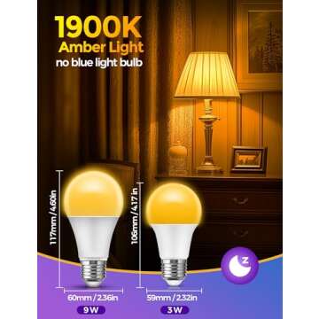 JandCase Amber Light Bulbs for Healthy Sleep, Energy Efficient Dim Lighting for Restful Sleep