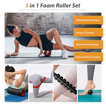 SUBCULTUREPICK 5 in1 Foam Roller Set, Trigger Point Foam Rollers, Massage Roller Stick, Massage Ball...