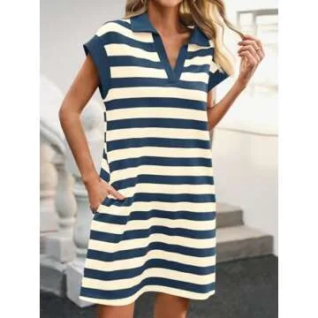 Wenrine Striped Summer Mini Dress with Pockets for Women