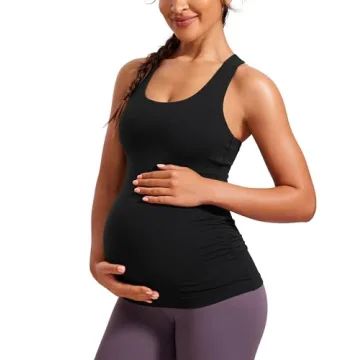 CRZ YOGA Butterluxe Women's Racerback Maternity Tank Top with Built-in Bra for Pregnancy & Yoga