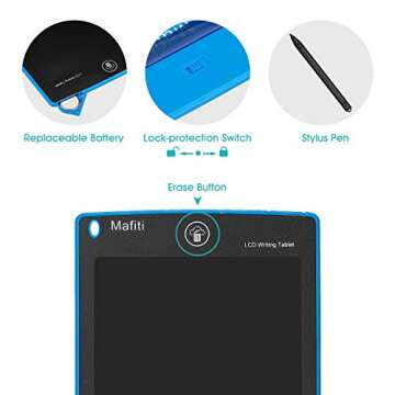 Mafiti LCD Writing Tablet 8.5 Inch Electronic Writing Drawing Pads Portable Doodle Board Gifts for Kids Office Memo Home Whiteboard Blue