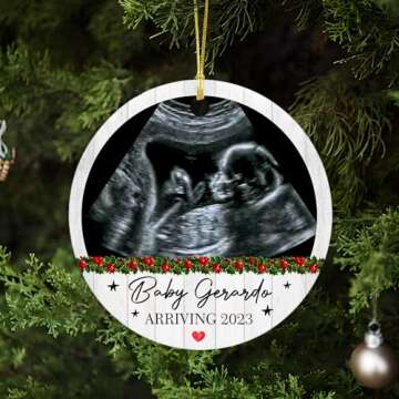 Customized Baby Arriving 2025 Ornament, Personalized Photo Baby Christmas Ornament Gift, Ultrasound Xmas Ornament, Pearhead Sonogram Gift for Parents, Custom Name & Year Frame Newborn Coming Ornament