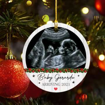 Customized Baby Arriving 2025 Ornament, Personalized Photo Baby Christmas Ornament Gift, Ultrasound Xmas Ornament, Pearhead Sonogram Gift for Parents, Custom Name & Year Frame Newborn Coming Ornament