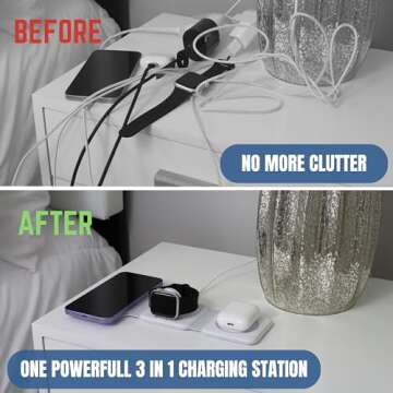 Foldable 3 in 1 Wireless Charger (Kit) WITH (20W PD Adapter)& (Carrying Case) Wireless 3-in-1 Foldin...