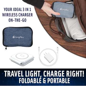 Foldable 3 in 1 Wireless Charger (Kit) WITH (20W PD Adapter)& (Carrying Case) Wireless 3-in-1 Folding Travel Charger for Apple devices, Magnetic Charger for iPhone 15 14 13 12 Pro/Max iWatch & AirPods