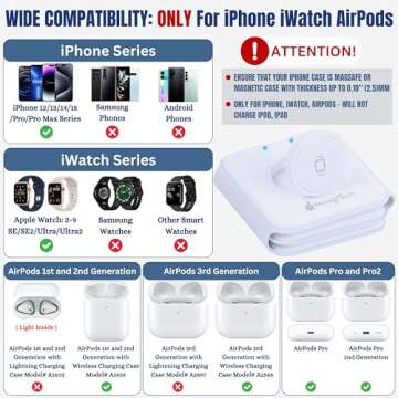 Foldable 3 in 1 Wireless Charger (Kit) WITH (20W PD Adapter)& (Carrying Case) Wireless 3-in-1 Folding Travel Charger for Apple devices, Magnetic Charger for iPhone 15 14 13 12 Pro/Max iWatch & AirPods