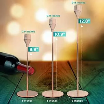 Rose Gold Candlestick Holders for Taper Candles, Set of 3 Taper Candle Holders for Candlesticks, Ideal for Home Décor, Wedding, Birthday Party, Date Night, Thanksgiving Or Other Special Occasions