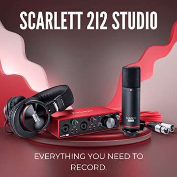 Focusrite Scarlett 2i2 Studio 3rd Gen USB Audio Interface Bundle with Desktop Boom Arm Mic Stand, Mic Shock Mount for 44-47mm Microphones and Pop Filter (4 Items)