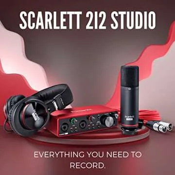 Focusrite Scarlett 2i2 Studio 3rd Gen USB Audio Interface Bundle with Desktop Boom Arm Mic Stand, Mic Shock Mount for 44-47mm Microphones and Pop Filter (4 Items)
