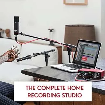 Focusrite Scarlett 2i2 Studio 3rd Gen USB Audio Interface Bundle with Desktop Boom Arm Mic Stand, Mic Shock Mount for 44-47mm Microphones and Pop Filter (4 Items)