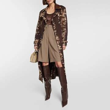 Vertundy Women's Fold Over Boots - Pointed Toe Stiletto Heel Slip On Knee High Boot Fashion Sexy Dress Boot Size 6 Brown