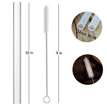 ALINK Extra Wide Reusable Clear Silicone Boba/Bubble Tea Straws with Brush - Pack of 6