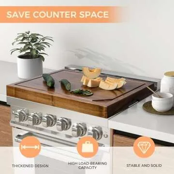 Noodle Board Stove Cover with Handles - Acacia Wood