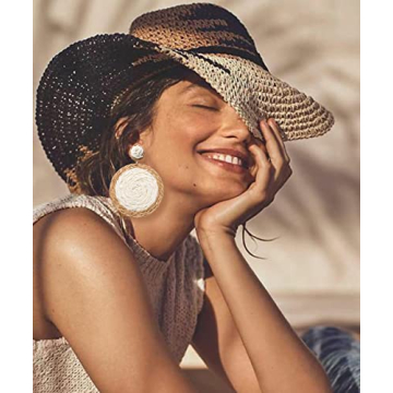 Rattan Earrings Boho Summer Beach Raffia Earrings for Women Handmade Rattan Ball Disc Dangle Drop Earrings Vacation Accessory Gifts (White)