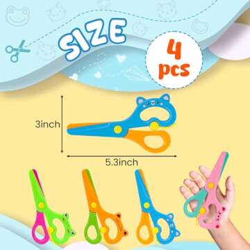 LOVESTOWN Plastic Scissors for Kids, 4 PCS Pre-School Training Scissors Children Safety Scissors Tod...