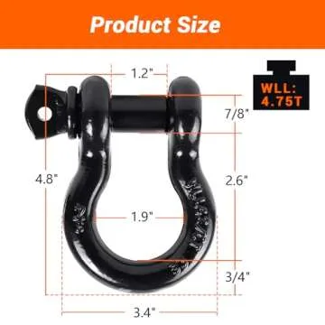 Ohuhu D Ring Shackles 3/4" 2 Pack, D Shackle Rugged 20 Ton (44,000 lbs) Maximum Break Strength, 4.75 Ton (9,500 Lbs) Capacity