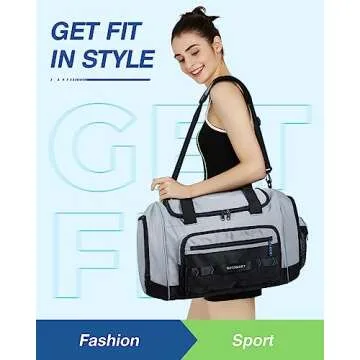 BAGSMART Sports Gym Bag, 37L Travel Duffel Bag Carry-on Bag, Lightweight Weekend Overnight Bag with Shoe Compartment & Wet Pocket, Water-resistant Workout Duffle Bag for Travel Gym- Grey