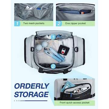 BAGSMART Sports Gym Bag, 37L Travel Duffel Bag Carry-on Bag, Lightweight Weekend Overnight Bag with Shoe Compartment & Wet Pocket, Water-resistant Workout Duffle Bag for Travel Gym- Grey