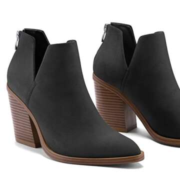 mysoft Women's Ankle Boots Slip on Cutout Pointed Toe Chunky Stacked Mid Heel Booties A18-22D-WLAX04...