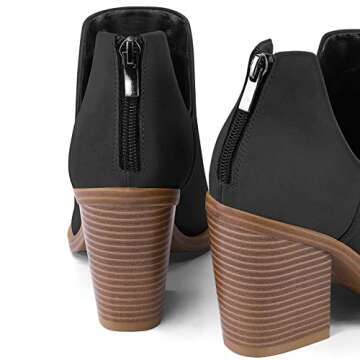 mysoft Women's Ankle Boots Slip on Cutout Pointed Toe Chunky Stacked Mid Heel Booties A18-22D-WLAX0405-9M