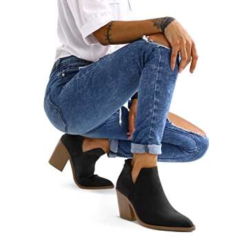 mysoft Women's Ankle Boots Slip on Cutout Pointed Toe Chunky Stacked Mid Heel Booties A18-22D-WLAX0405-9M