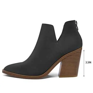 mysoft Women's Ankle Boots Slip on Cutout Pointed Toe Chunky Stacked Mid Heel Booties A18-22D-WLAX0405-9M