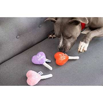 Pearhead Valentine's Day Plush Dog Toys, Holiday Pet Toys, Pet Owner Gifts, Squeaky Toys for Dogs, Candy Conversation Hearts Toys, Set of 3