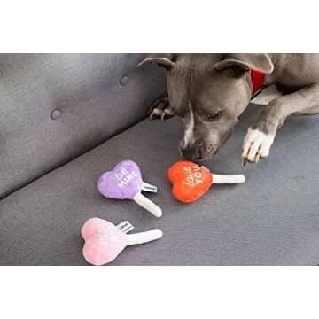 Pearhead Valentine's Day Plush Dog Toys, Holiday Pet Toys, Pet Owner Gifts, Squeaky Toys for Dogs, Candy Conversation Hearts Toys, Set of 3