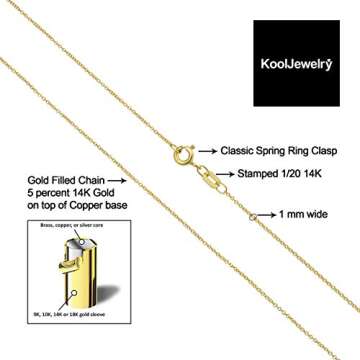 Kooljewelry 14k Yellow Gold Filled Cable Pendant Chain Necklace (1 mm, 24 inch)