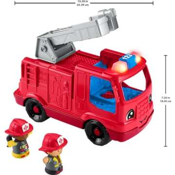 Fisher-Price Little People Toddler Toy Fire Truck Musical Push-Along Vehicle with 2 Figures for Pretend Play Ages 1+ Years