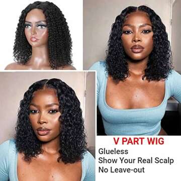 VIVIBABI V Part Wig Water Wave Human Hair for Women