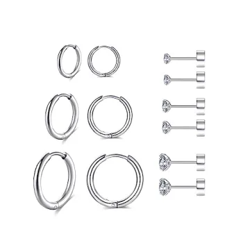 316L Surgical Steel Hoop & Stud Earrings Set - Hypoallergenic & Stylish
