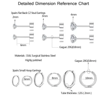 Hypoallergenic Surgical Steel Hoop Stud Earrings Set Unisex