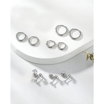 Hypoallergenic Surgical Steel Hoop Stud Earrings Set Unisex