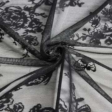 Bujasso Black Lace Curtains Vintage Floral Black Sheer Curtains 84 inch Rod Pocket Light Filtering Victorian Gothic Scalloped Black Lace Sheer Drapes for Living Room Bedroom Halloween 54" Wx84 Lx2