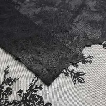 Bujasso Black Lace Curtains Vintage Floral Black Sheer Curtains 84 inch Rod Pocket Light Filtering Victorian Gothic Scalloped Black Lace Sheer Drapes for Living Room Bedroom Halloween 54" Wx84 Lx2