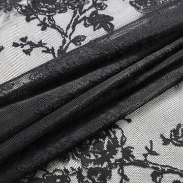 Bujasso Black Lace Curtains Vintage Floral Black Sheer Curtains 84 inch Rod Pocket Light Filtering Victorian Gothic Scalloped Black Lace Sheer Drapes for Living Room Bedroom Halloween 54" Wx84 Lx2