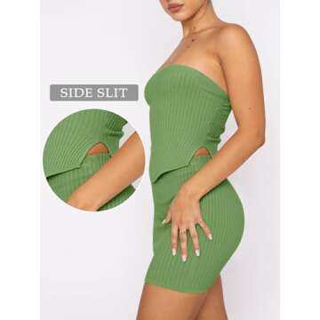 ANRABESS Womens Two Piece Skirt Sets Summer Outfit Strapless Going Out Crop Tops Sexy Mini Club Dress Matching Set 2025 X-Small Green