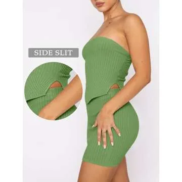ANRABESS Womens Two Piece Skirt Sets Summer Outfit Strapless Going Out Crop Tops Sexy Mini Club Dress Matching Set 2025 X-Small Green