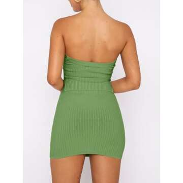 ANRABESS Womens Two Piece Skirt Sets Summer Outfit Strapless Going Out Crop Tops Sexy Mini Club Dress Matching Set 2025 X-Small Green