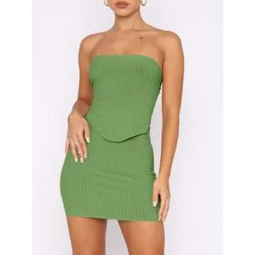 ANRABESS Womens Two Piece Skirt Sets Summer Outfit Strapless Going Out Crop Tops Sexy Mini Club Dress Matching Set 2025 X-Small Green
