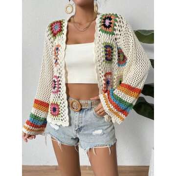 SHENHE Women's Floral Crochet Cardigan Hollow Out Open Front Long Sleeve Cardigan Sweater Apricot L