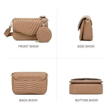 JEEHAN Crossbody Bags for Women Trendy Quilted Crossbody Bag with Coin Purse for Women Shoulder Purses and Handbags (Brown)